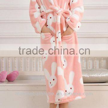 shawl collar microfiber polyester fleece bathrobe for women