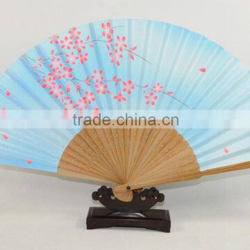 light blue fabric hand bamboo fan,customerized hand fan,wedding gift fan