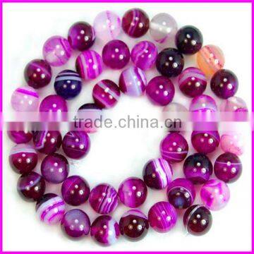 KJL-BD8014 8mm Natural Striated Round Magenta Agate Beads