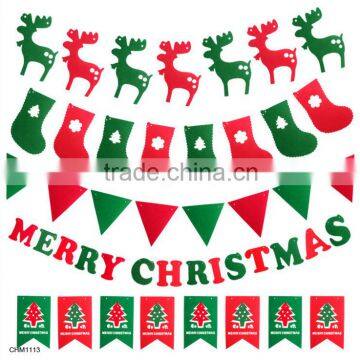 Mixed color Christmas Santa Claus and deer Non-woven Christmas Pull Flags Tree Holiday Party Hanging Decorations Ornament