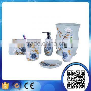 Elegant 6pcs blue flowers resin hotel bathroom accessories sets with blooming chrysanthemums                        
                                                                                Supplier's Choice