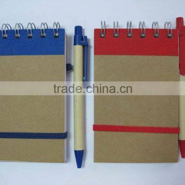 Eco friendly Recycled school note book ,mini spiral paper recycled notebook with ball pen