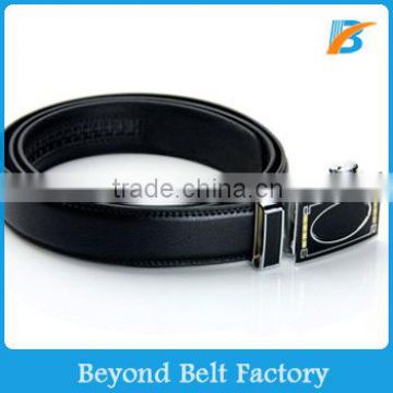 Beyond Men's 3.5cm Wide Black Second Layer Real Leather Ratchet Belt with Stylish Slide Buckle