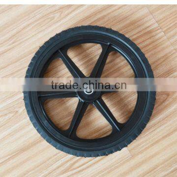 16x1.75 inch semi pneumatic rubber wheel with diamond tread and black plastic rim for mowers or material handling equipment