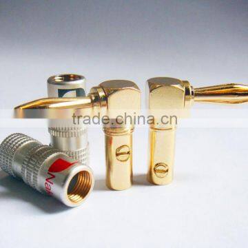 Right Angle L Type 90 Degree Banana Plug Gold Plated Speaker Connector