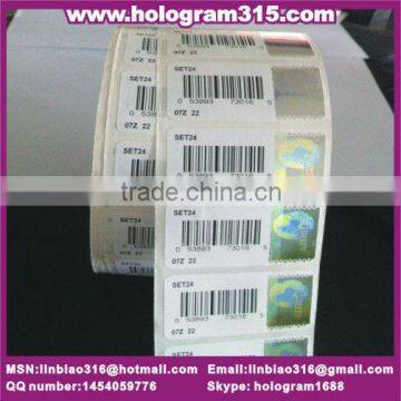 hot stamping hologram self adhesive label barcode sticker