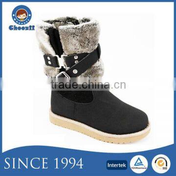 Choozii Black Middle Cut Buckle Strap Snow Kids Boot with Zipper