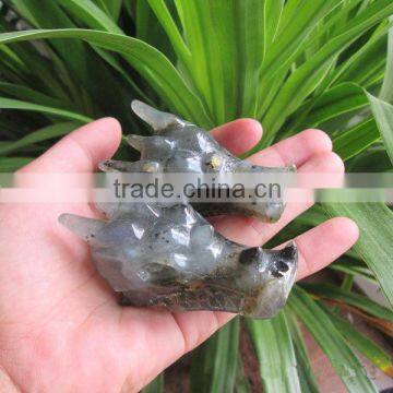 Natural Labradorite Dragon Skull / Quartz Dragon Skull Carving