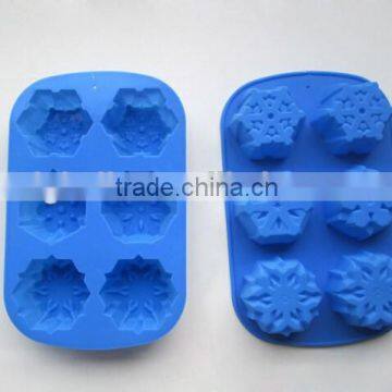 FDA&LFGB Approved Food Grade Silicone Snowflake Shape Icecube Tray 6 Cativies Mould