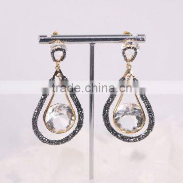 Crystal Zircon Dangle Jewelry Earring, Pave Rhinestone Waterdrop Fashion Gold Earring Studs