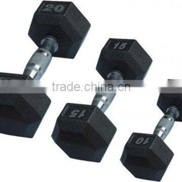 black rubber hex dumbbells