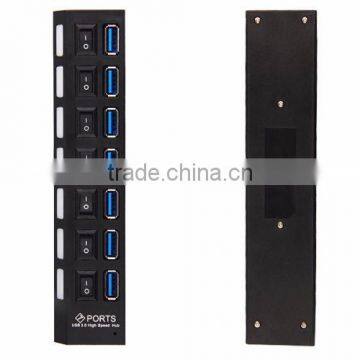 2016 Blue Waving Led Lighted Switchable 7 Ports USB 3.0 Hub
