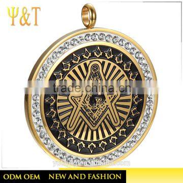 Jingli Jewlery Fashion stainless steel jewelry gold plated masonic pendant charm in stock