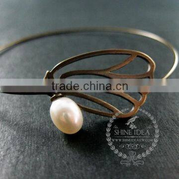 65mm Diameter One End Open Antiqued Bronze Butterfly Wing Fresh Water Pearl Charm Wiring Fashion Bangle Bracelet 6450048 photo-2