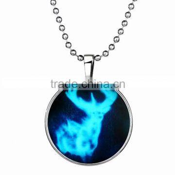 Christmas Easter gift silver beads chain jewelry Glowing in the dark antelope photo frame pendant necklace