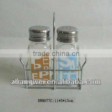 2pcs Glass Spice Jar Set With Metal Rack