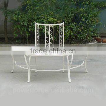 Antique White Half Round Tree Seat Bench Wrought Iron Metal