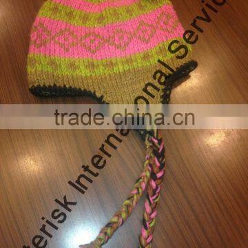 woolen Beanie knitted hat handmade in Nepal