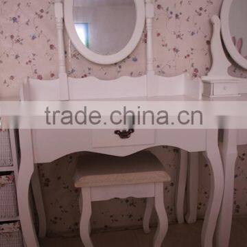 Wooden Dressing Table with Mirror & Stool, Make-up Dresser, Bedroom Furniture