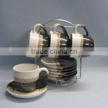 Set of 6 double glazed ceramic sublimation mug and saucer with stand