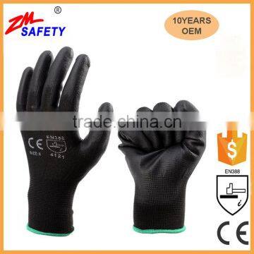 Hot Sale 13Gauge Black Nylon Palm Coated Black PU Work Gloves for Industry Safety