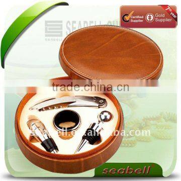 Round leather box wine set