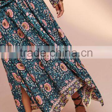 Boho Printed Long Sleeve Tie-Waist Details Frog Women Maxi Dress HSd5208 photo-4