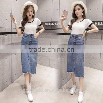 Wholesale Knee Length Denim Skirt Elastic Denim Long Fishtail Women Denim Long Skirt photo-2