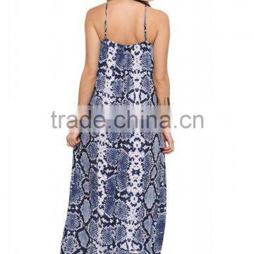Ladies Fashion Spaghatti Straps Snake Skin Print Long Chiffon Maxi Dress photo-4