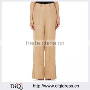 Customized Lady's Apparel Simple Design Cotton-linen Twill Wide-leg Pants(DQM025P)