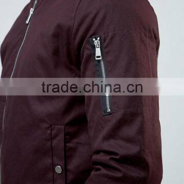 High Quality New Design Durable Zip Fastening Baseball Collar 100% Cotton Sweat Burgundy Casual Men Sport Solid Bomber Jacket photo-3