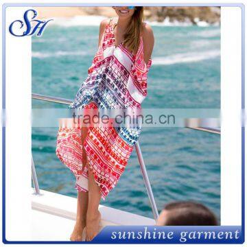 2016 soft chiffon print fancy dress beach wear for women