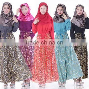 chiffon full length muslim long sleeve maxi dress