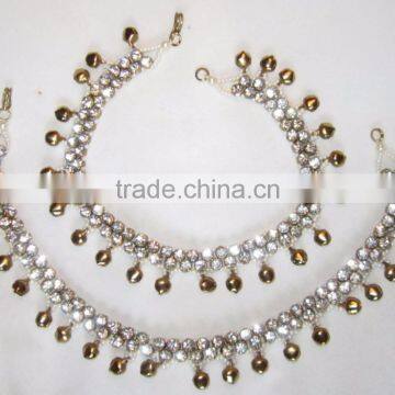 Gold cz BELLS Payal ANKLETS Feet Bracelet PAIR photo-2