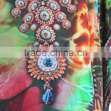 SILK DIGITAL Print Embellished Kaftan CAFTAN Tunic Poncho Blouse photo-3