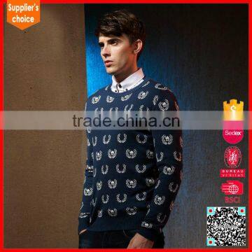 Latest fashion knit 100 pure wool sweater design jacquard lambswool sweater