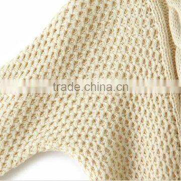 Apricot Cable Knitted Cotton Ladies Batwing Sleeve Pullover Knitted Sweater photo-2