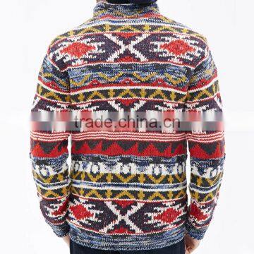 Multi-colored Ethnic Design Zipper Men Sweater Southwestern Patterns Cardigan photo-2