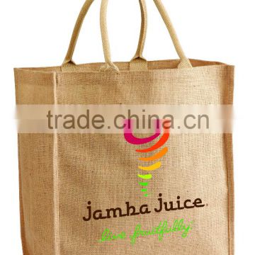 Eco-Friendly Jute Shopping Tote Bag - features shoulder length cotton webbed handles and comes with your logo.