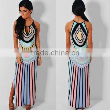 Walson F20009A New 2016 Design Digital Print v Neck Maxi Dress for Women photo-3