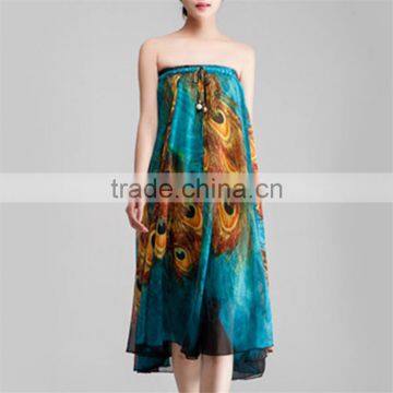 Maxi Peacock Feathers Printed Multiple Wear Long Ethnic Skirts