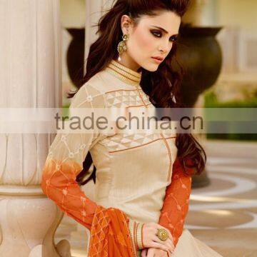 Astonishing Maize Color Straight Cut Bottom Cream embroidery Border orange design Designer Semi Stitch Salwar Kameez