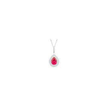 Women 925 Silver Fashion Jewelry Necklaces Ruby Diamond Pendant Necklace