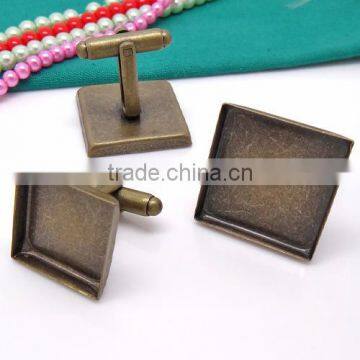 16-25mm Antique Bronze Square Blank Cufflink Base For Glass Cabochon