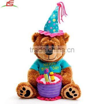 Custom Plush Teddy Bear Musical Holding Cake Plays Happy Birthday