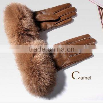 Cold Winter Womens Warm Gloves High Quality Warm Leather gloves genuine Fox Fur Cuff/Warm Christmas Gift