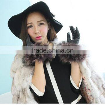 Leather gloves fox fur cuff gloves ,lady's winter dress gloves for party