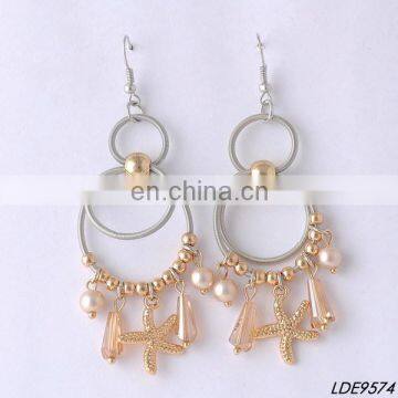 Shell bead Cluster charms chandelier hoop earrings