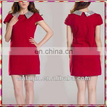 Sequin collar cap sleeve ladies red dress