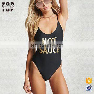 Custom factory women swimsuit 2017 print black one piece swimsuit